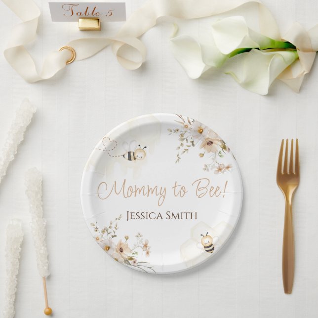 Floral Honey Bee Baby Shower Paper Plate (Wedding)