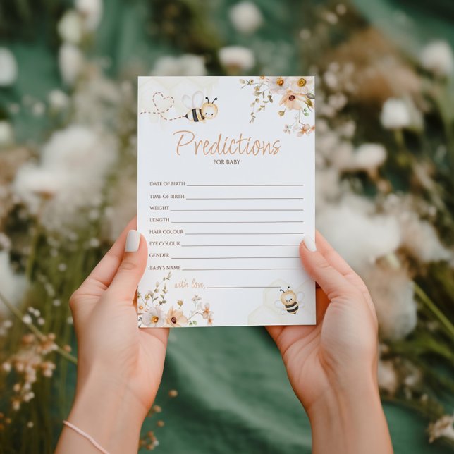 Floral Honey Bee Baby Shower Predictions Card (Creator Uploaded)