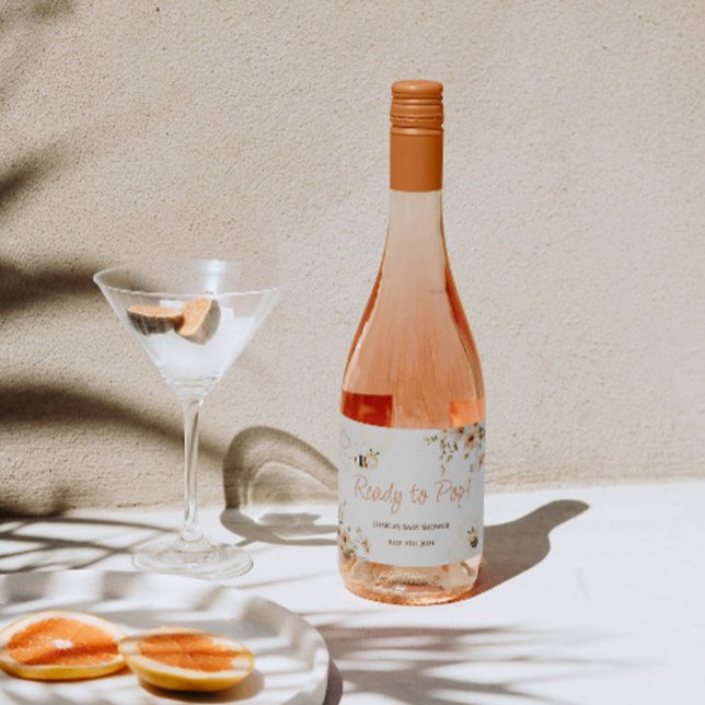 Floral Honey Bee Baby Shower Sparkling Wine Label (Creator Uploaded)