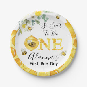 Floral Honey Bee First Bee-day Birthday Paper Plate
