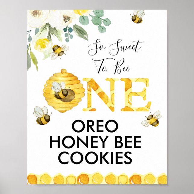 Floral Honey Bee First Bee-day Birthday Party Poster (Front)