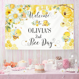 Floral Honey Bees First 1st 2nd Birthday Backdrop Banner