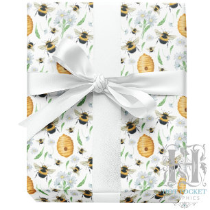 Floral Honey Bees Gift Wrapping Paper