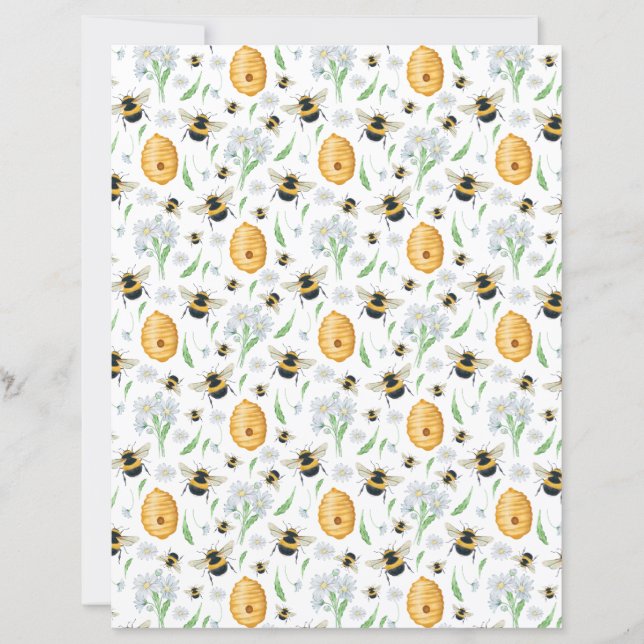 Floral Honey Bees Scrapbook Paper (Front)