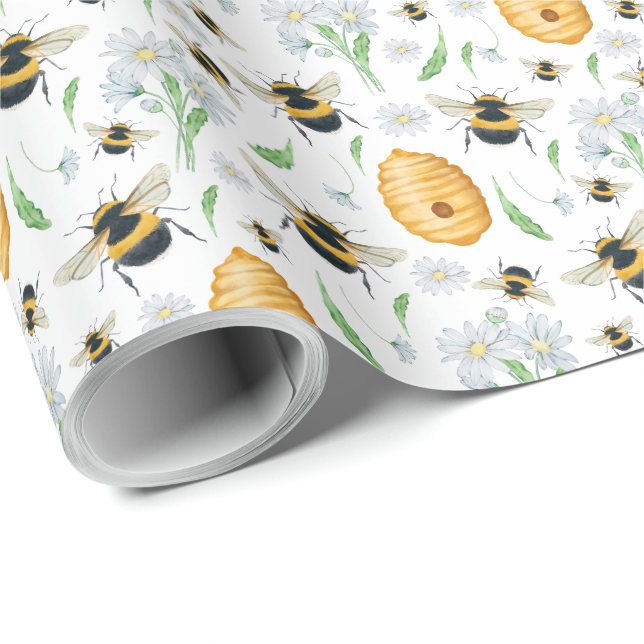 Floral Honey Bees Wrapping Paper (Roll Corner)