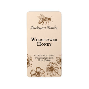 Floral Honeybee Pale Orange Apiary Product Label