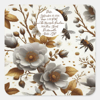 floral honeybees theme Paper Plate Square Sticker