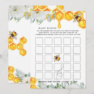 Floral Honeycomb Bee Baby Shower Bingo Card