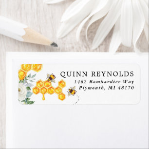 Floral Honeycomb Bumble Bee   Baby Return Address Label