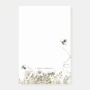 Floral Honeycomb Bumble Bee Monogram Personalised  Post-it Notes