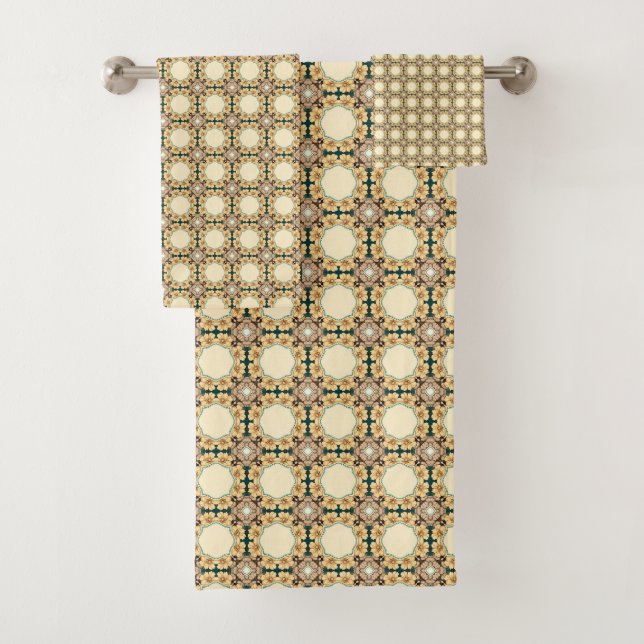 Floral Honeycombs: Geometric Pattern of Intricate Bath Towel Set (Insitu)
