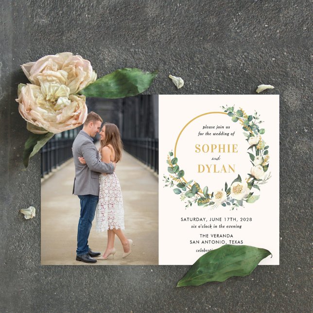 Floral Hoop Editable Colour Photo Wedding Invitation (Creator Uploaded)