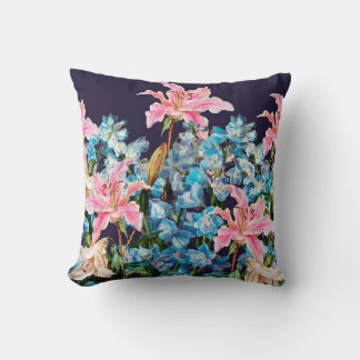 Floral horizontal border. Lilies and delphiniums,  Cushion