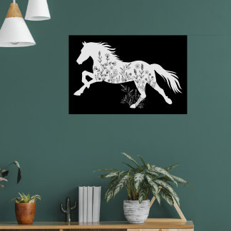 Floral Horse Animal Lover Poster