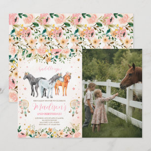 Floral Horse Birthday Photo Invitation