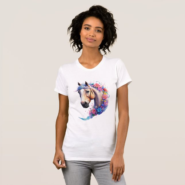 Floral Horse Elegant Horse Graphic T-Shirt (Front Full)