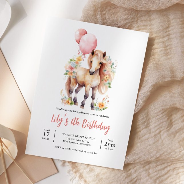Floral Horse Gallop On Over Birthday Invitation (Creator Uploaded)
