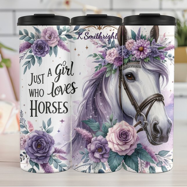 Floral Horse Girl Loves Horses Thermal Tumbler (Creator Uploaded)
