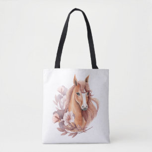 Floral Horse Illustration Tote Bag