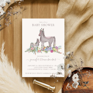 Floral Horse Mummy Baby Invitation