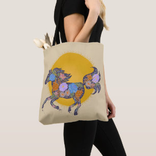 Floral Horse Silhouette_Purple Tote Bag