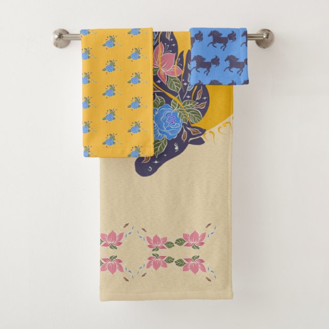 Floral Horse Silhouette_Purple Towels (Insitu)