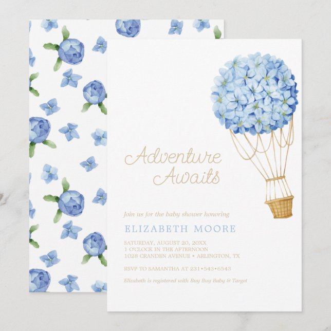 Floral Hot Air Balloon Baby Shower | Invitation (Front/Back)