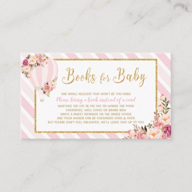 Floral Hot Air Balloon Bring a Book Enclosure Card (Front)