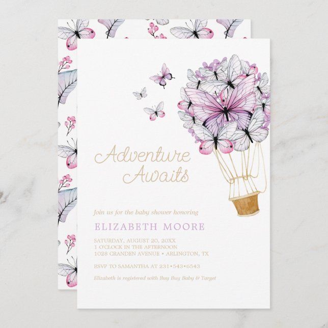 Floral Hot Air Balloon Butterfly | Invitation (Front/Back)