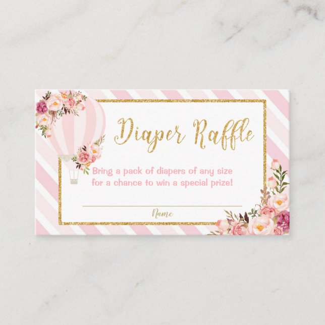 Floral Hot Air Balloon Diaper Raffle Enclosure Card (Front)
