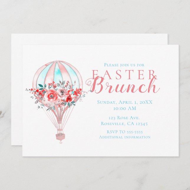 Floral Hot Air Balloon Easter Brunch Spring Party Invitation (Front/Back)
