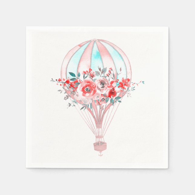 Floral Hot Air Balloon Easter Brunch Spring Party Napkin (Front)
