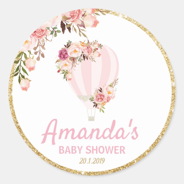 Floral Hot Air Balloon Thank You Sticker Labels (Front)