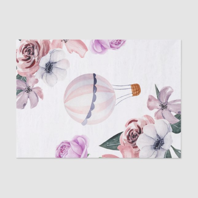 Floral Hot Air Balloon Travelling Bridal Shower Tissue Paper (Front)