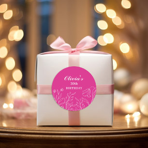 Floral Hot Pink 30th Birthday Elegant  Classic Round Sticker