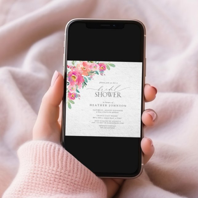 Floral Hot Pink Elegant Watercolor Bridal Shower Invitation (Creator Uploaded)