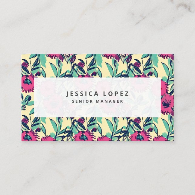 Floral Hot Pink Floral Painting Generic Business C Card (Front)
