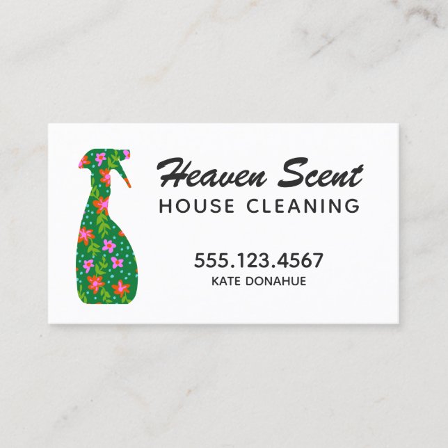 Floral   House  Cleaner Cleaning Service  Business Card (Front)