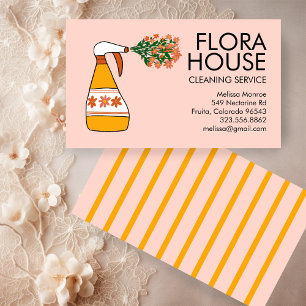 Floral House Cleaning Service Spray Bottle Retro Business Card