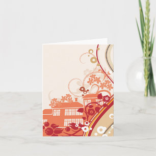 Floral House Illustration Swirl and Nature Pattern Card