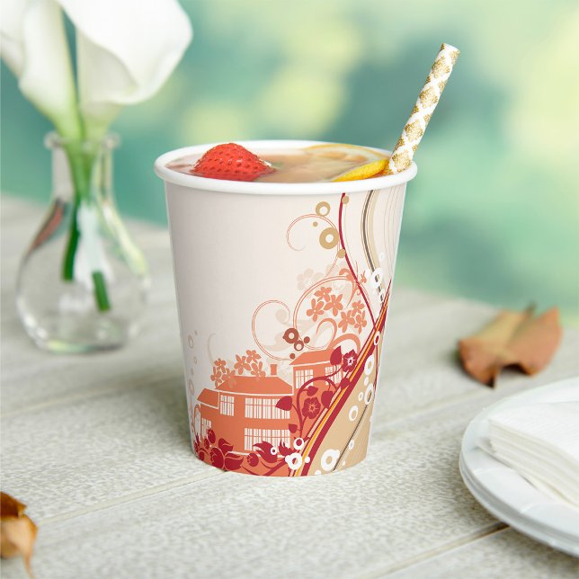 Floral House Illustration Swirl and Nature Pattern Paper Cups (Creator Uploaded)