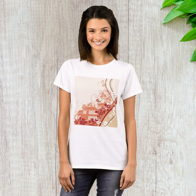 Floral House Illustration Swirl and Nature Pattern T-Shirt (Creator Uploaded)