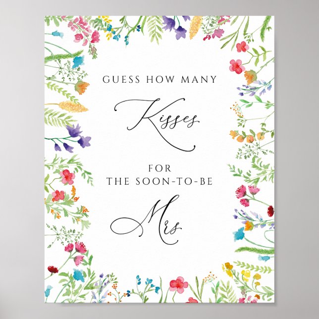 Floral How Many Kisses Bridal Shower Game Poster (Front)