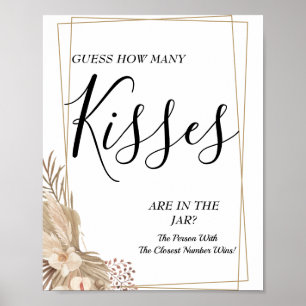 Floral How many kisses Bridal shower game sign