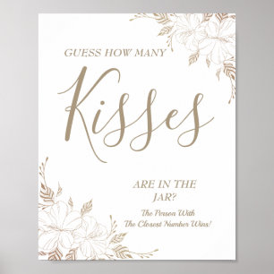 Floral How many kisses Bridal shower game sign