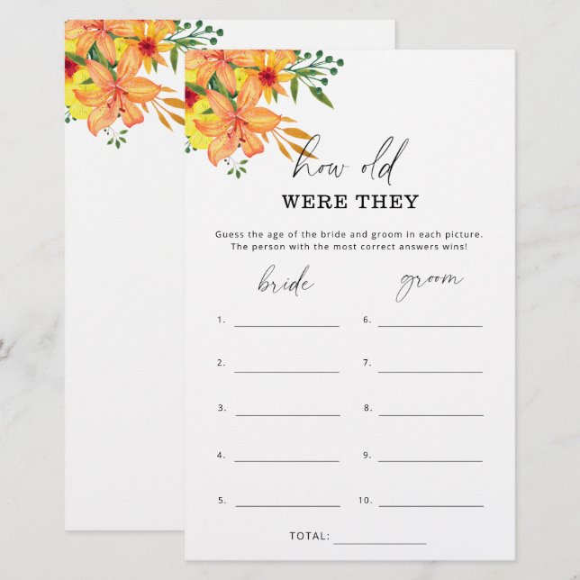Floral How old were they bridal game (Front/Back)