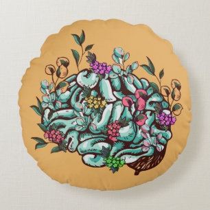 Floral Human Brain Mental Health Awareness Round Cushion
