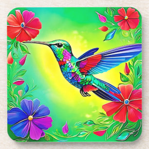 Floral Hummingbird Art Design Coaster