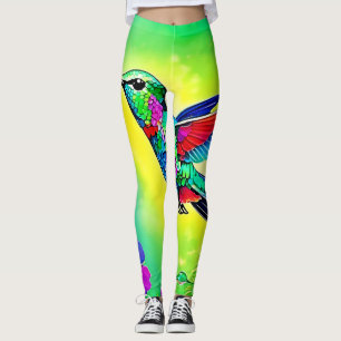Floral Hummingbird Art Design Leggings