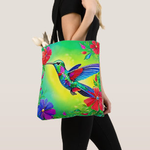 Floral Hummingbird Art Design Tote Bag